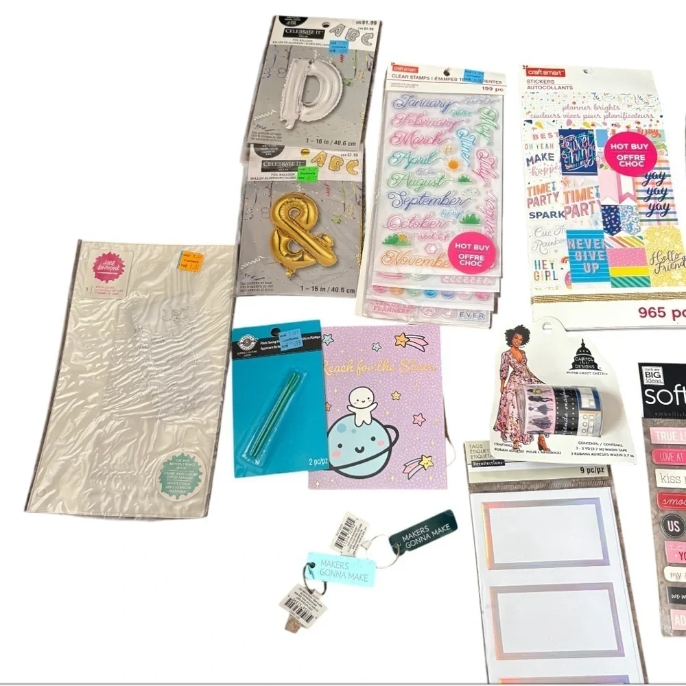 Assorted Craft Sticker Set Bundle NEW Balloons Sewing Needles Keychain